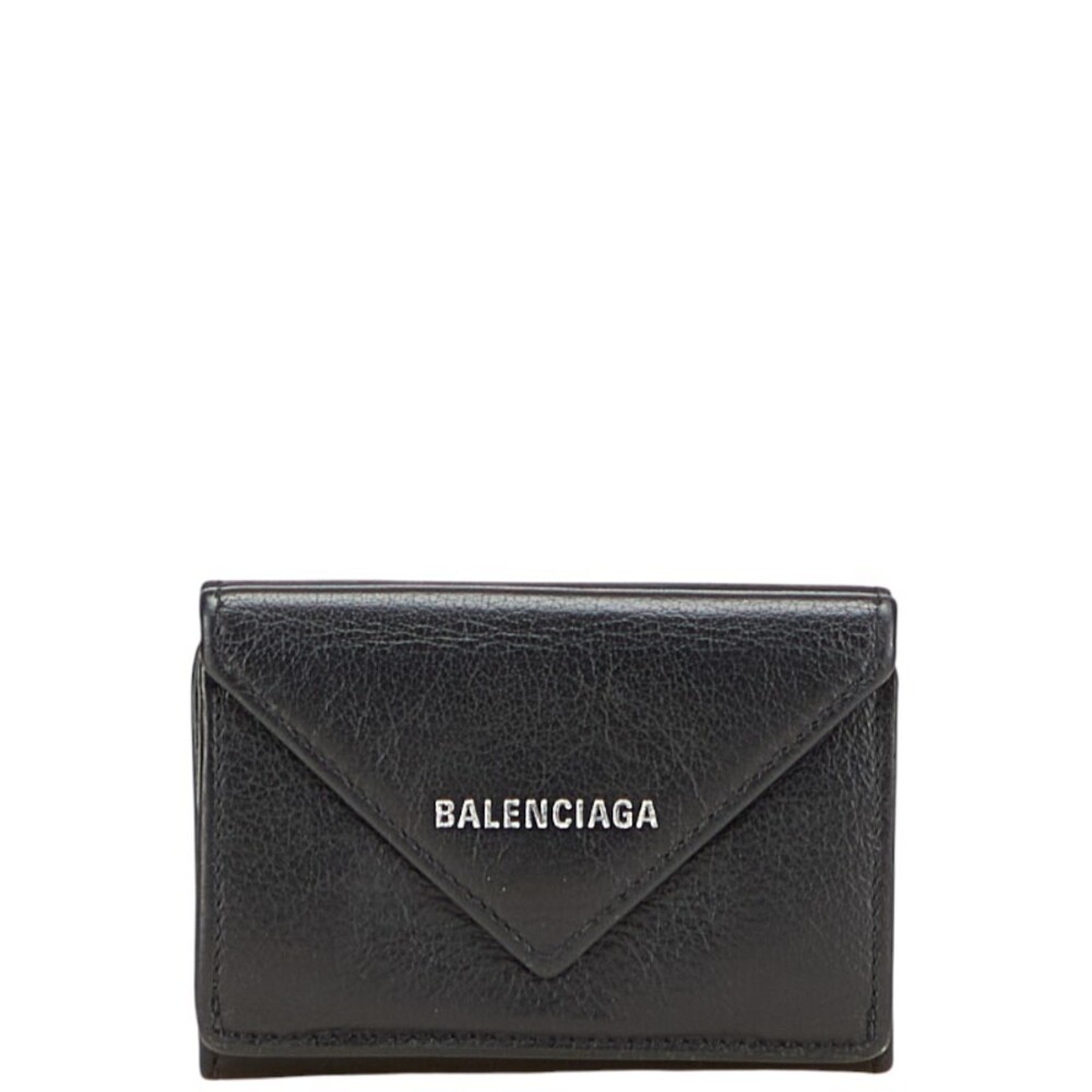 Balenciaga Paper Trifold Wallet Black Leather